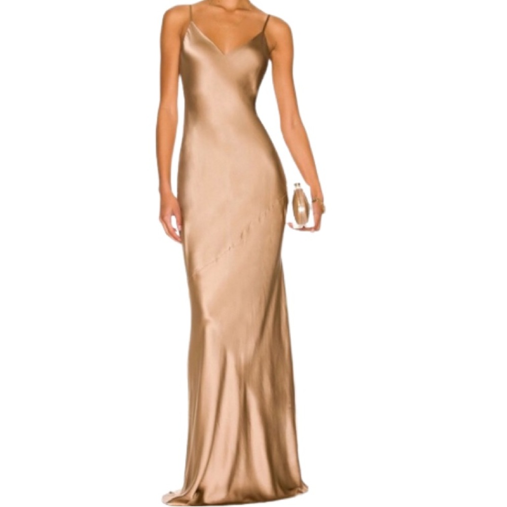 NWT L’agence Brown Serita Silk V Neck Maxi Dress - Sz 14